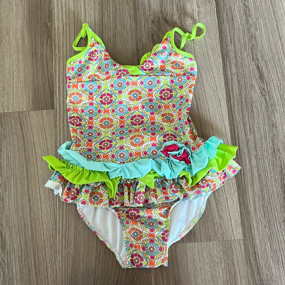 5 for $25 Isabella & Chloe Girls Printed Pattern Ruffle Swimsuit
